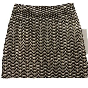 Trina Turk Size 00 Metallic Zig Zag Chevron Pattern Mini Skirt Gold Silver Black
